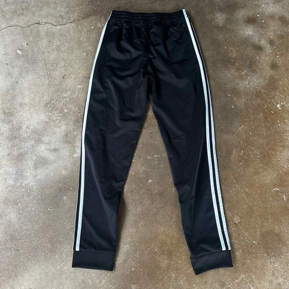 Adidas Track Pants Kids Size L 14/16 Black Excellent 3-Stripe Joggers